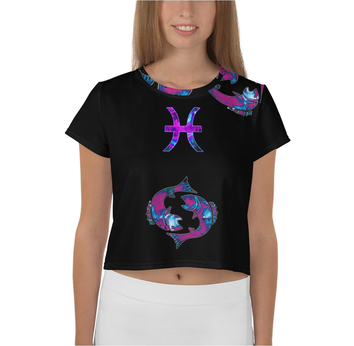 Girls Graphic Crop Tee. Waist length Crop Top- Pisces. WickedYo.
